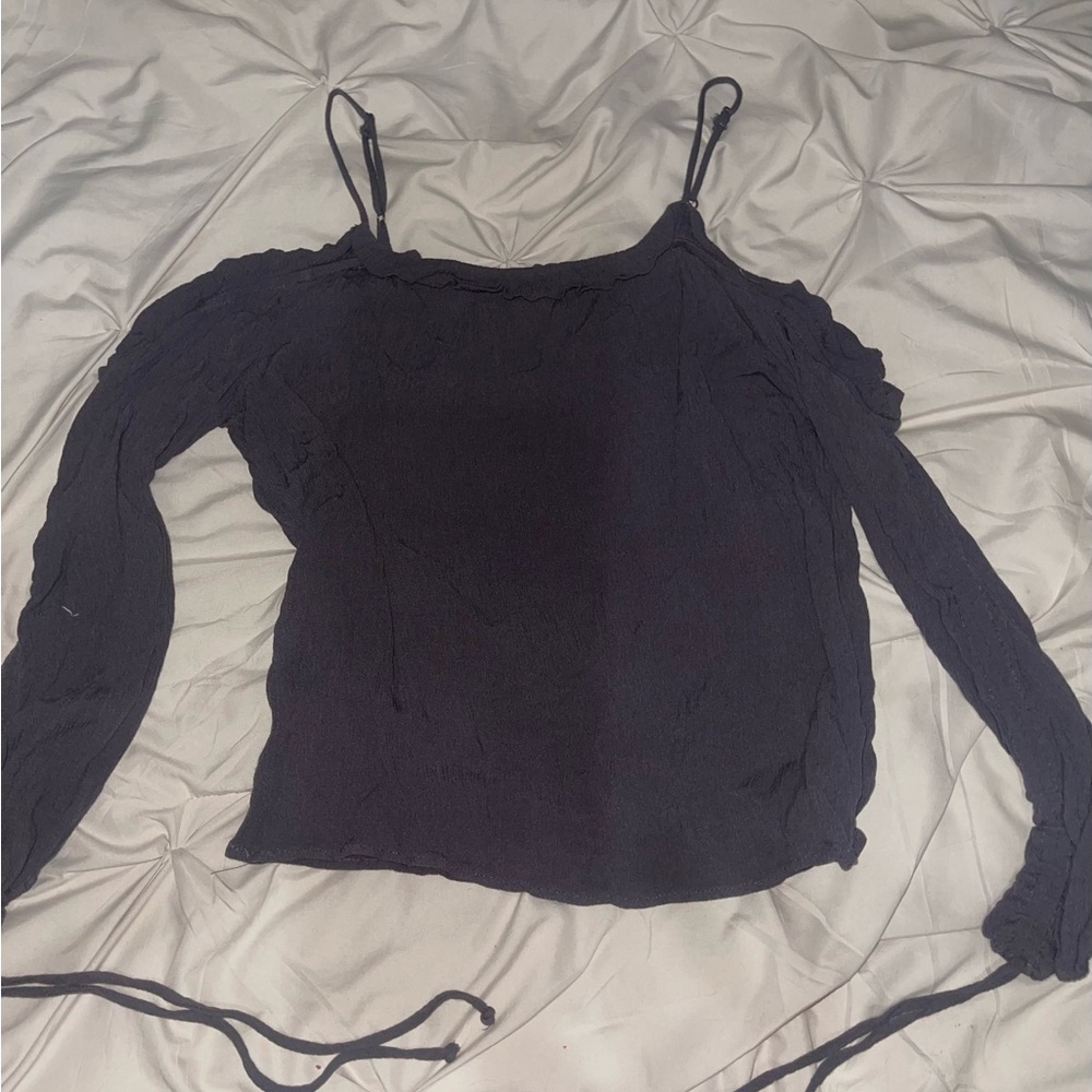 Daytrip Black Ruched Tie Front Long Sleeve Camisole